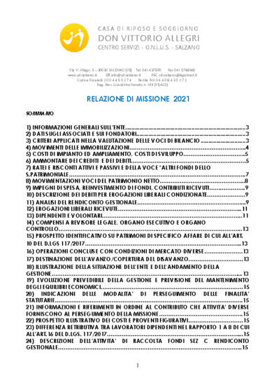 RELAZIONE DI MISSIONE 2021